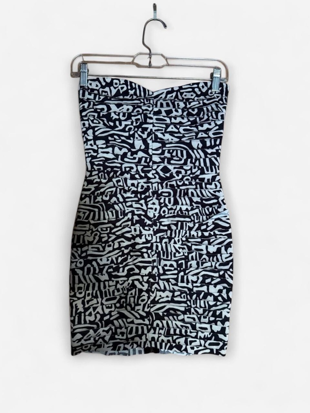 Strapless Black & cream graffiti Bodycon Dress